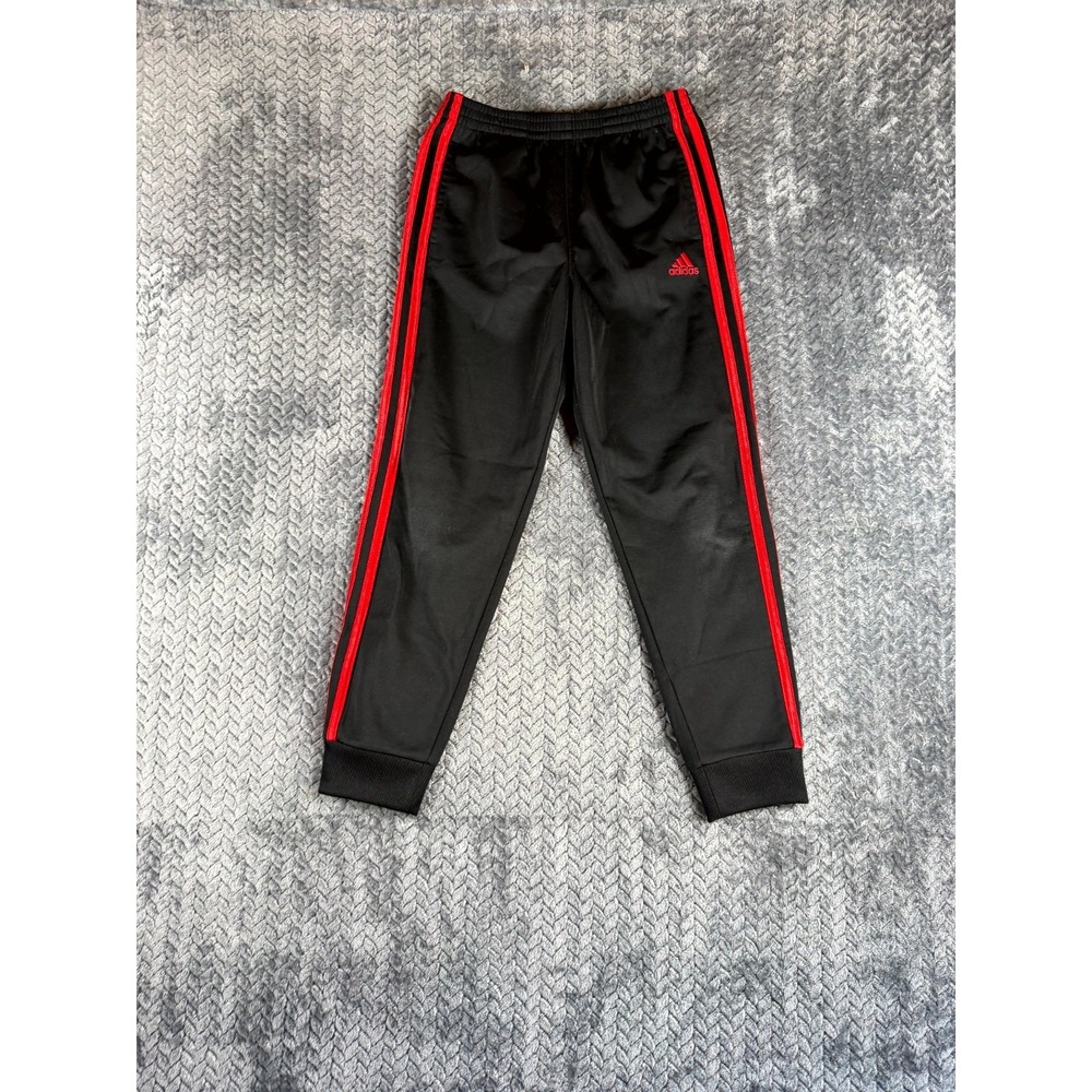 Adidas Jogger‎ Pants Boys 7 Black 3 Stripes Fleece Lined Tapered Logo Mid Rise